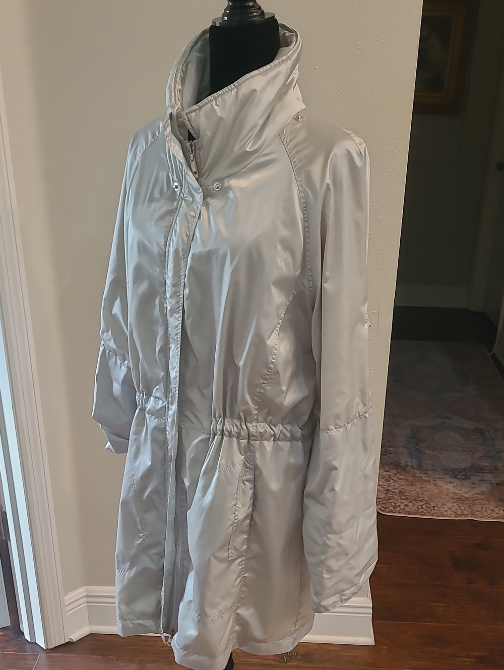 Anatomie Silver Packable High-Collar Trench Windbreaker Light Weight Xl